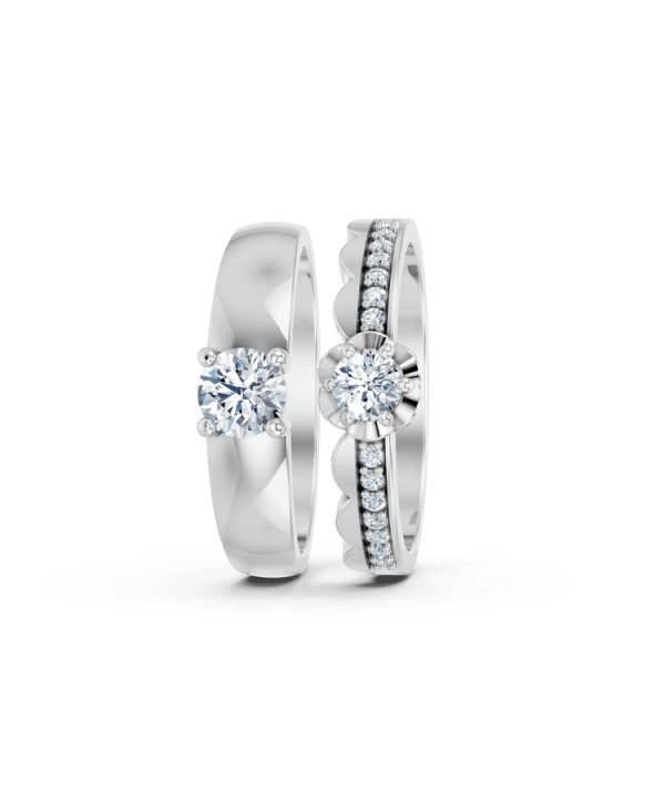 Nhẫn cưới A142 màu vàng trắng White Gold vàng sáng bóng, thiết kế trẻ trung