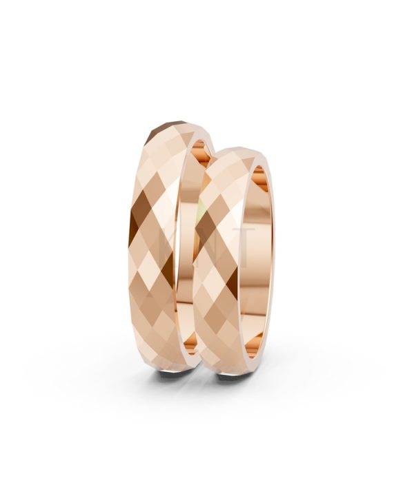 Nhẫn cưới A144 màu vàng hồng Rose Gold vàng đẹp, họa tiết hình học, độc đáo