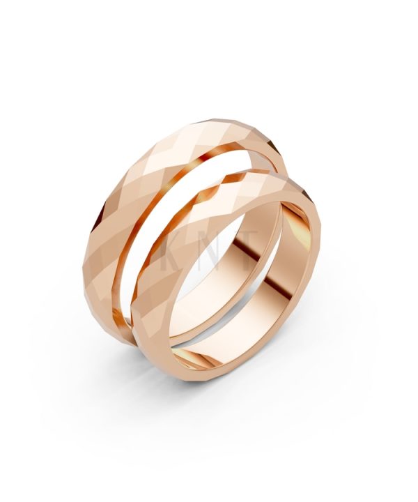 Nhẫn cưới A144 màu vàng hồng Rose Gold họa tiết ấn tượng, cá tính