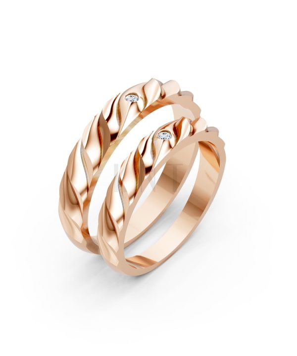 Nhẫn cưới A146 màu vàng hồng Rose Gold họa tiết ấn tượng, cá tính