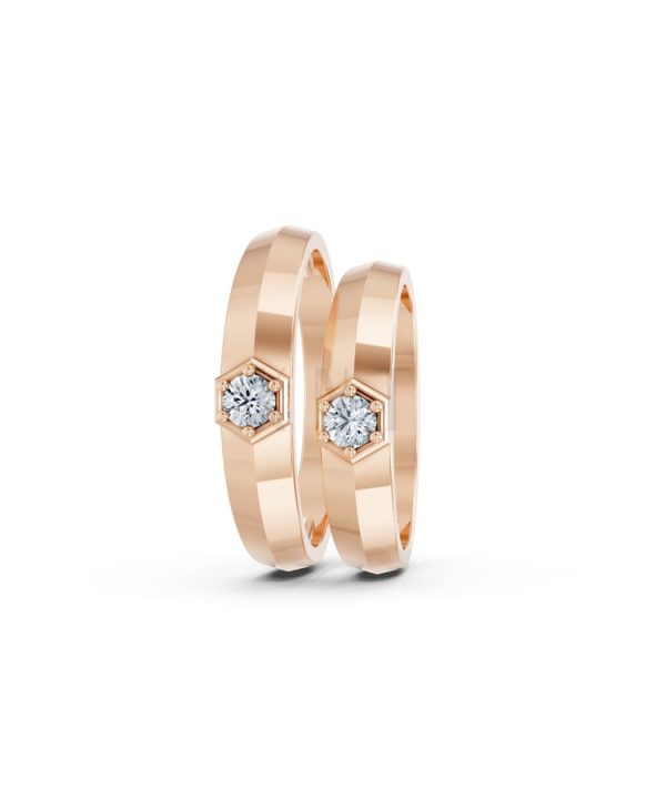Nhẫn cưới A150 vàng hồng Rose Gold thiết kế đối xứng, phong cách, ấn tượng