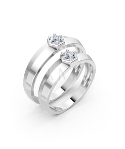 Nhẫn cưới A150 vàng trắng White Gold kiểu dáng hiện đại, nổi bật