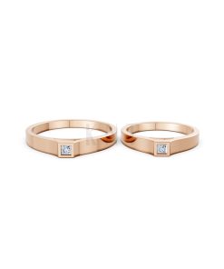 Nhẫn cưới A155 màu vàng hồng Rose Gold thiết kế đối xứng, phong cách, ấn tượng