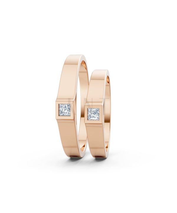 Nhẫn cưới A155 màu vàng hồng Rose Gold vàng đẹp, họa tiết hình học, độc đáo