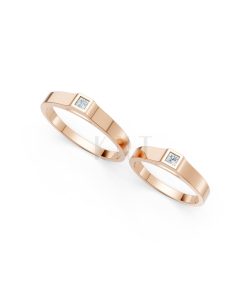 Nhẫn cưới A155 màu vàng hồng Rose Gold phong cách trẻ trung, nổi bật