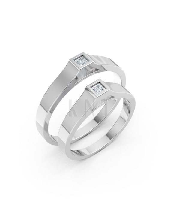 Nhẫn cưới A155 màu vàng trắng White Gold kiểu dáng hiện đại, nổi bật