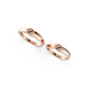 Nhẫn cưới A158 màu vàng hồng Rose Gold vàng đẹp, họa tiết hình học, độc đáo