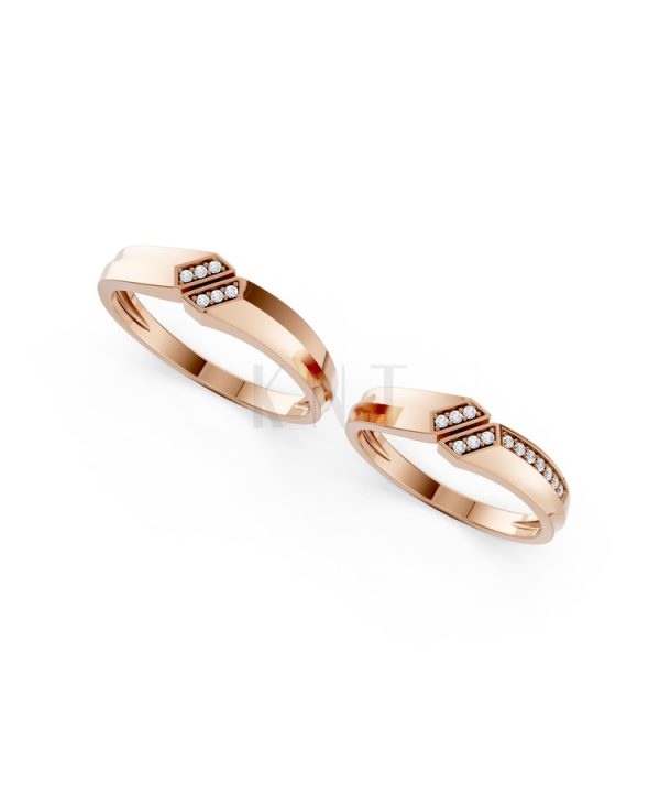 Nhẫn cưới A158 màu vàng hồng Rose Gold vàng đẹp, họa tiết hình học, độc đáo