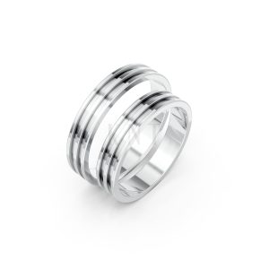 Nhẫn cưới Collab Ceramic – A162 màu vàng trắng White Gold kiểu dáng hiện đại, nổi bật