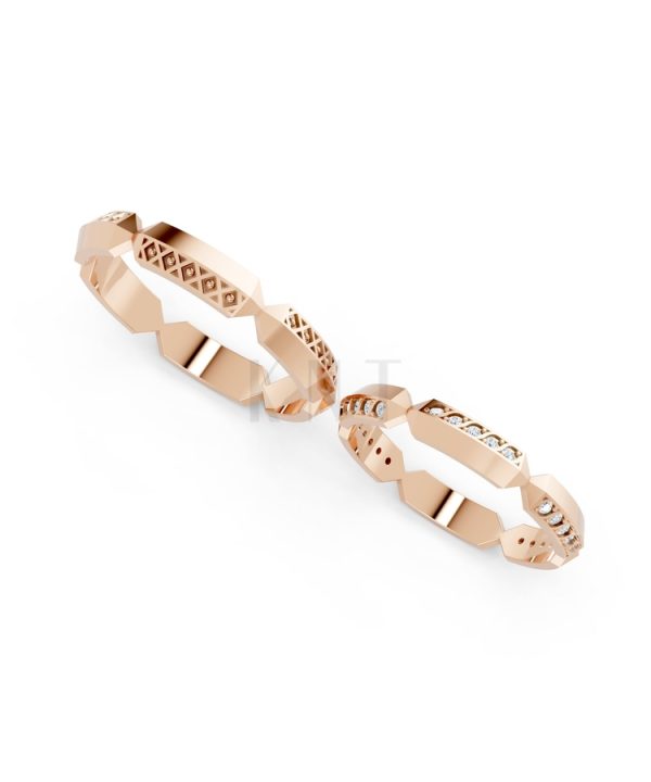 Nhẫn cưới A166 màu vàng hồng Rose Gold vàng đẹp, họa tiết hình học, độc đáo