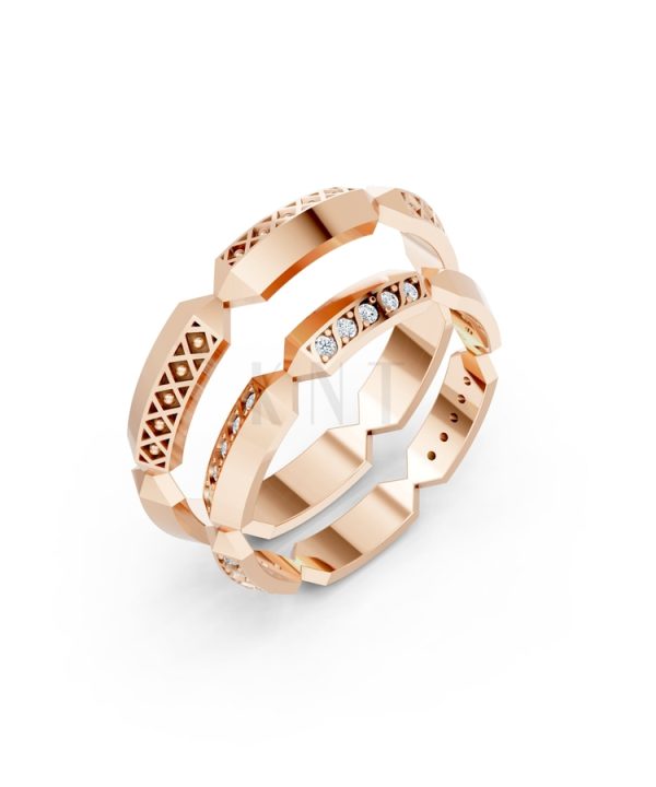 Nhẫn cưới A166 màu vàng hồng Rose Gold họa tiết ấn tượng, cá tính