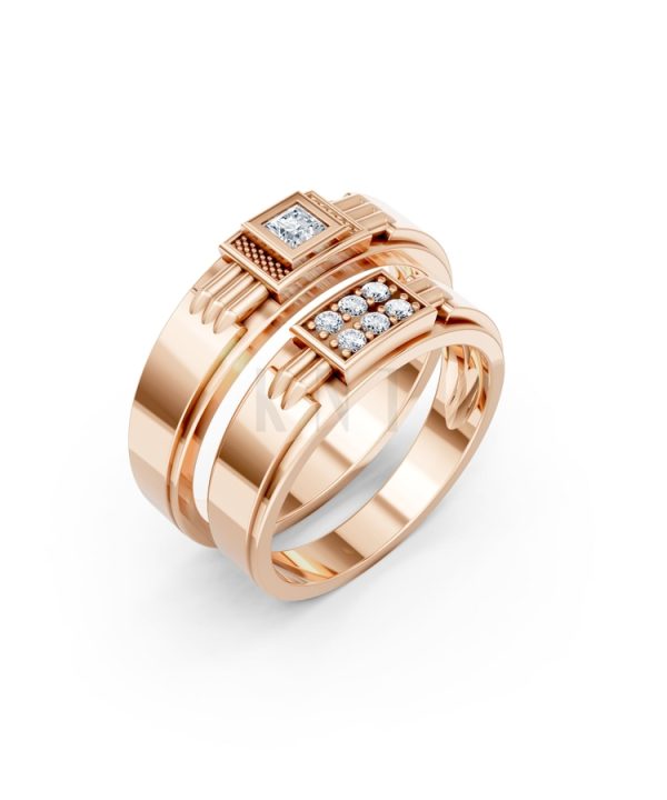 Nhẫn cưới A168 màu vàng hồng Rose Gold họa tiết ấn tượng, cá tính