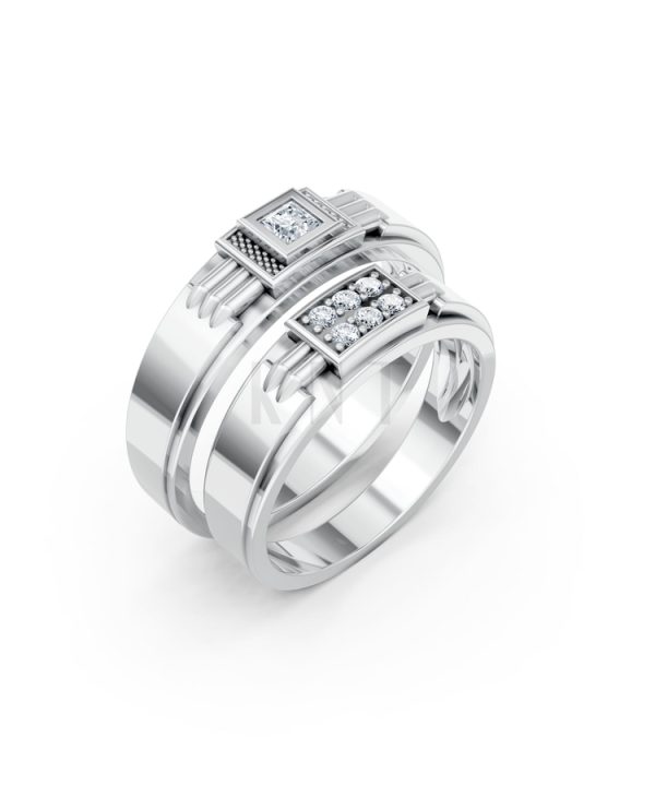 Nhẫn cưới A168 màu vàng trắng White Gold kiểu dáng hiện đại, nổi bật