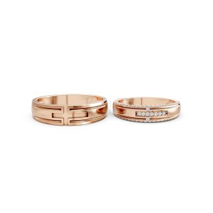 Nhẫn cưới A174 màu vàng hồng Rose Gold vàng đẹp, họa tiết hình học, độc đáo