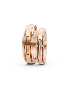 Nhẫn cưới A174 màu vàng hồng Rose Gold thiết kế đối xứng, phong cách, ấn tượng