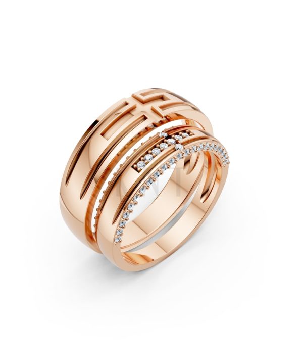 Nhẫn cưới A174 màu vàng hồng Rose Gold họa tiết ấn tượng, cá tính