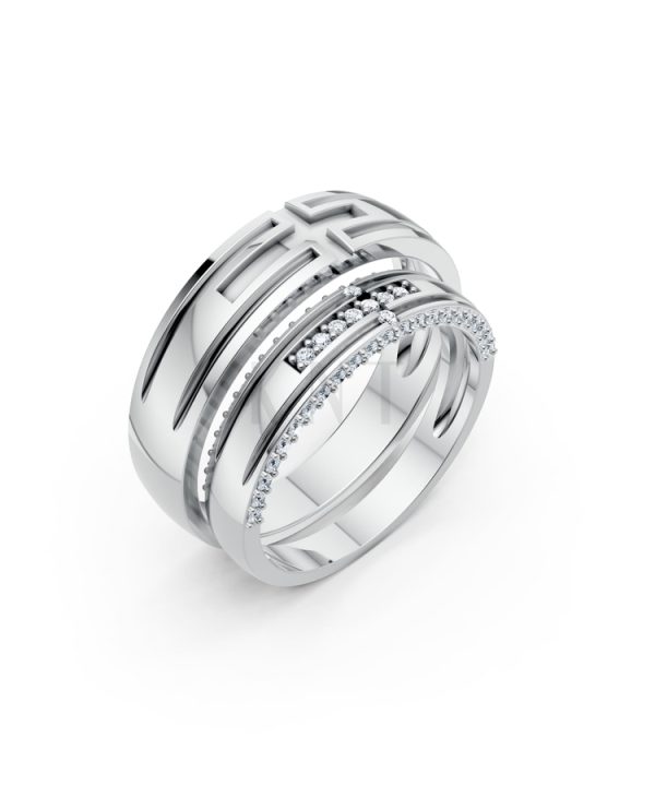 Nhẫn cưới A174 màu vàng trắng White Gold kiểu dáng hiện đại, nổi bật