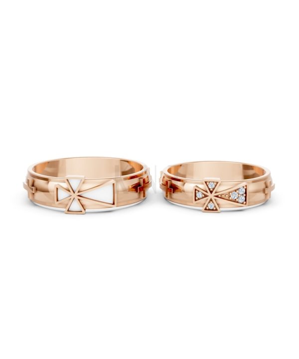 Nhẫn cưới A175 màu vàng hồng Rose Gold thiết kế đối xứng, phong cách, ấn tượng