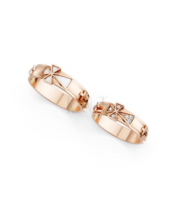 Nhẫn cưới A175 màu vàng hồng Rose Gold vàng đẹp, họa tiết hình học, độc đáo