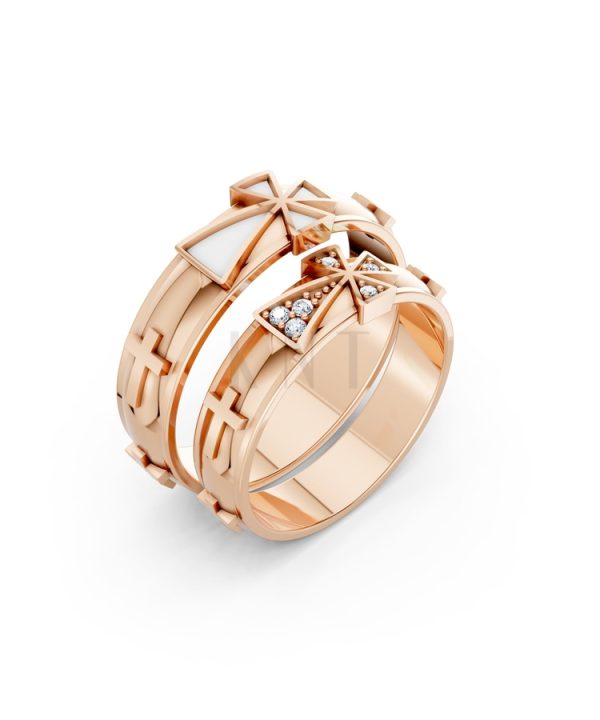 Nhẫn cưới A175 màu vàng hồng Rose Gold họa tiết ấn tượng, cá tính
