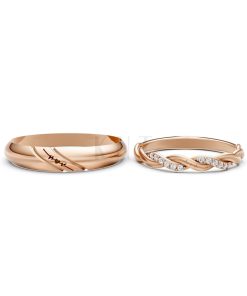 Nhẫn cưới A185 màu vàng hồng Rose Gold thiết kế đối xứng, phong cách, ấn tượng