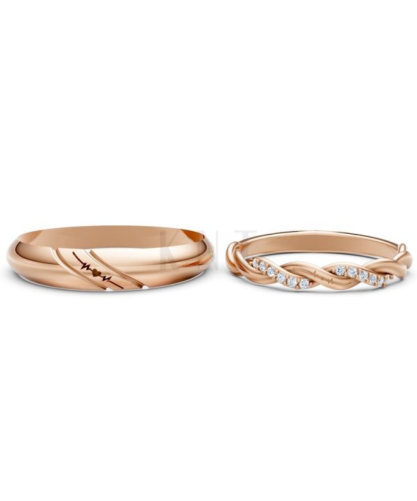 Nhẫn cưới A185 màu vàng hồng Rose Gold thiết kế đối xứng, phong cách, ấn tượng