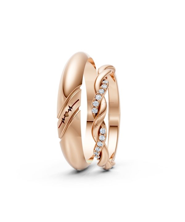 Nhẫn cưới A185 màu vàng hồng Rose Gold vàng đẹp, họa tiết hình học, độc đáo