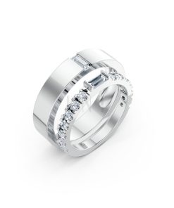 NHẪN CƯỚI A193 vàng trắng White Gold kiểu dáng hiện đại, nổi bật
