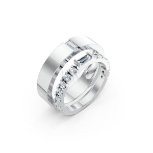 NHẪN CƯỚI A193 vàng trắng White Gold kiểu dáng hiện đại, nổi bật