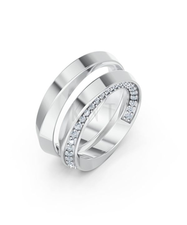 Nhẫn cưới A196 màu vàng trắng White Gold kiểu dáng hiện đại, nổi bật