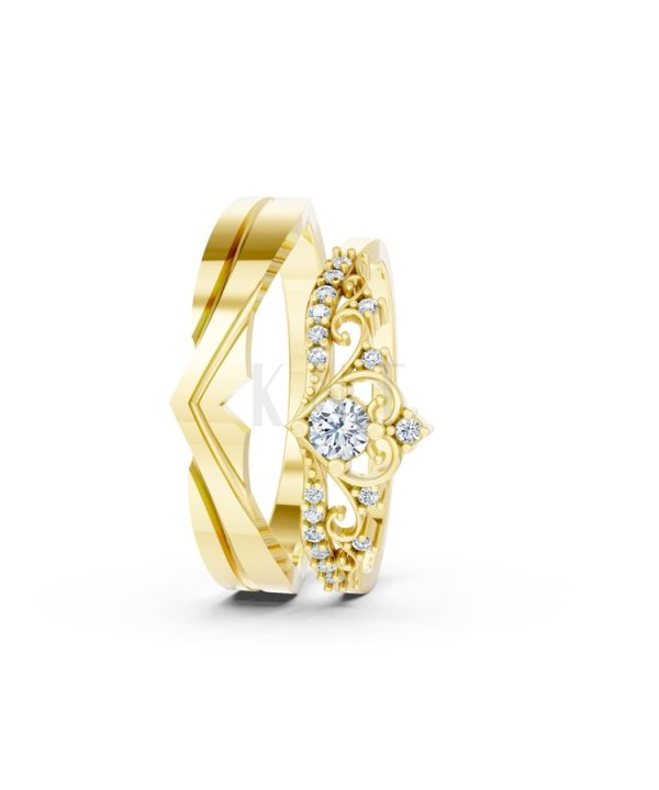 Nhẫn cưới A199 màu Vàng Gold thiết kế phá cách, sang trọng