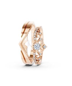 Nhẫn cưới A199 màu vàng hồng Rose Gold vàng đẹp, họa tiết hình học, độc đáo