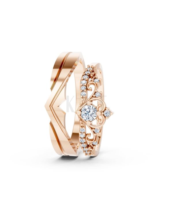 Nhẫn cưới A199 màu vàng hồng Rose Gold vàng đẹp, họa tiết hình học, độc đáo