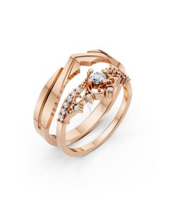Nhẫn cưới A199 màu vàng hồng Rose Gold họa tiết ấn tượng, cá tính