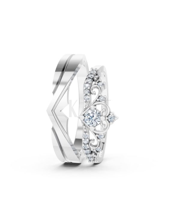 Nhẫn cưới A199 màu vàng trắng White Gold kiểu dáng cá tính, hiện đại