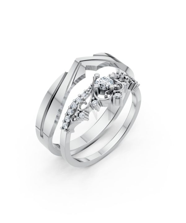 Nhẫn cưới A199 màu vàng trắng White Gold kiểu dáng hiện đại, nổi bật