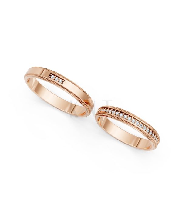 Nhẫn cưới A201 màu vàng hồng Rose Gold thiết kế đối xứng, phong cách, ấn tượng