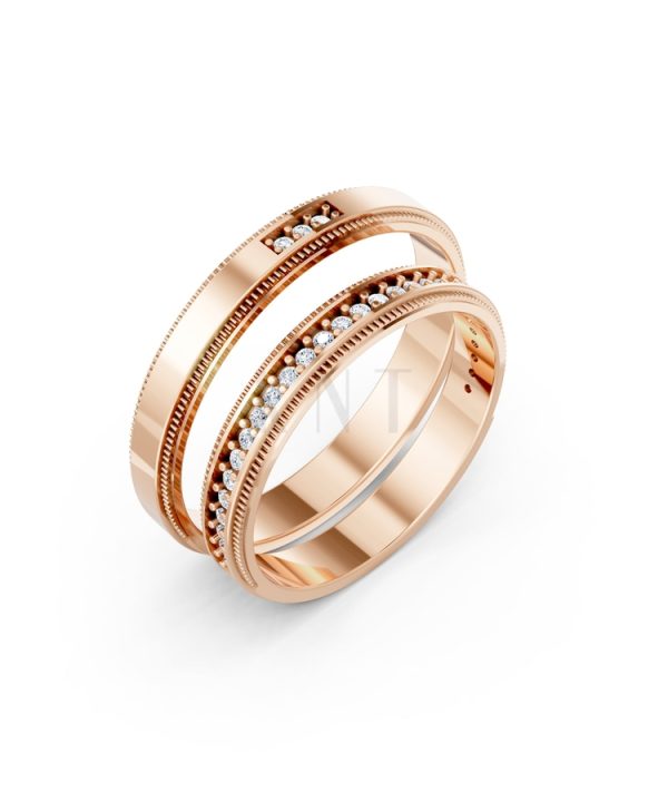 Nhẫn cưới A201 màu vàng hồng Rose Gold họa tiết ấn tượng, cá tính