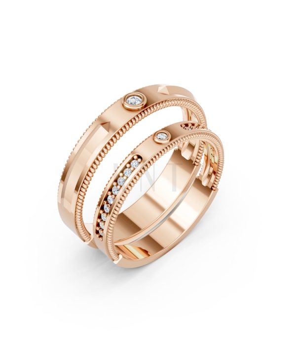 Nhẫn cưới A202 màu vàng hồng Rose Gold họa tiết ấn tượng, cá tính