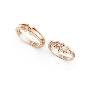 Nhẫn cưới A204 màu vàng hồng Rose Gold vàng đẹp, họa tiết hình học, độc đáo