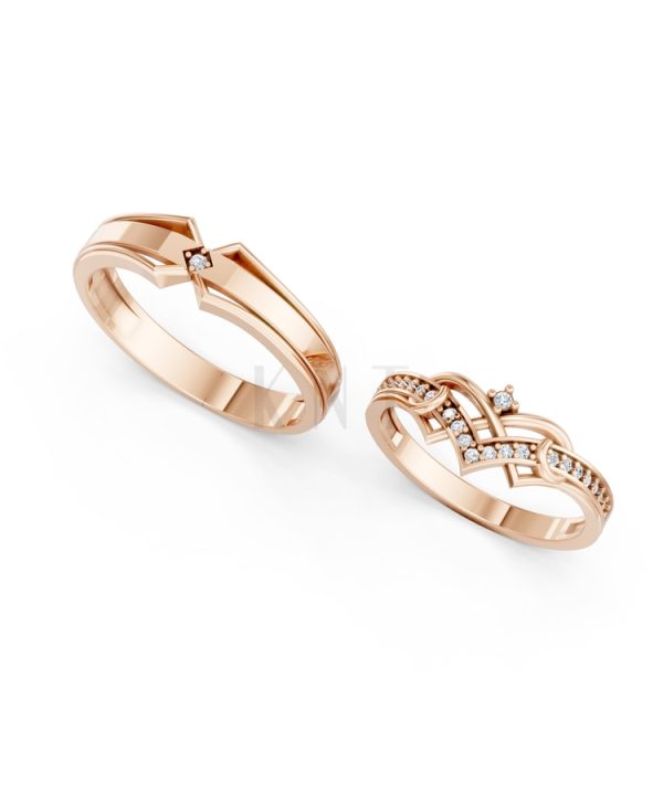 Nhẫn cưới A204 màu vàng hồng Rose Gold vàng đẹp, họa tiết hình học, độc đáo