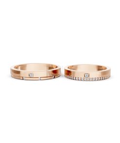 Nhẫn cưới A205 màu vàng hồng Rose Gold thiết kế đối xứng, phong cách, ấn tượng