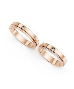 Nhẫn cưới A205 màu vàng hồng Rose Gold vàng đẹp, họa tiết hình học, độc đáo