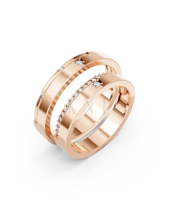 Nhẫn cưới A205 màu vàng hồng Rose Gold họa tiết ấn tượng, cá tính