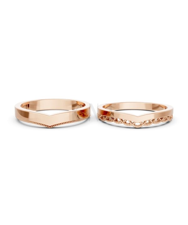 Nhẫn cưới A206 màu vàng hồng Rose Gold thiết kế đối xứng, phong cách, ấn tượng