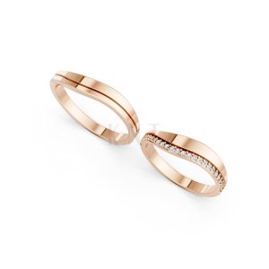 Nhẫn cưới A207 màu vàng hồng Rose Gold thiết kế đối xứng, phong cách, ấn tượng