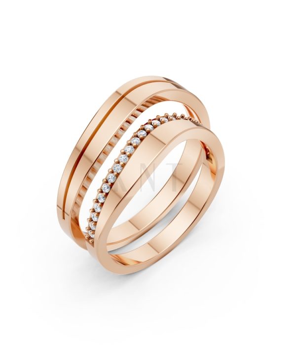 Nhẫn cưới A207 màu vàng hồng Rose Gold họa tiết ấn tượng, cá tính