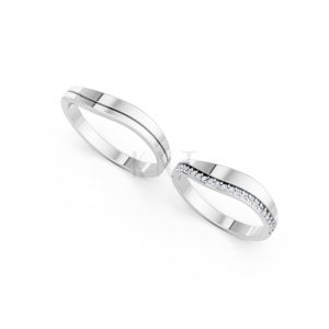 Nhẫn cưới A207 màu vàng trắng White Gold vàng sáng, đường nét sắc sảo, tinh tế