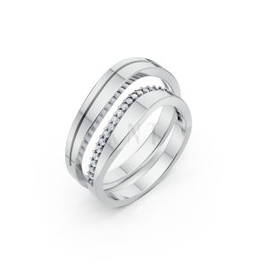 Nhẫn cưới A207 màu vàng trắng White Gold kiểu dáng hiện đại, nổi bật