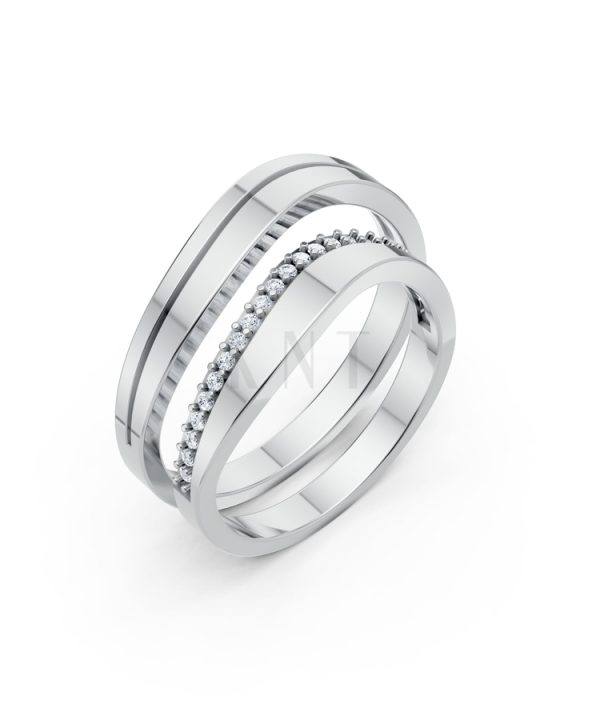 Nhẫn cưới A207 màu vàng trắng White Gold kiểu dáng hiện đại, nổi bật